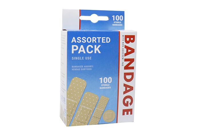 Bandages - 100 Pack - Assorted Shapes & Sizes