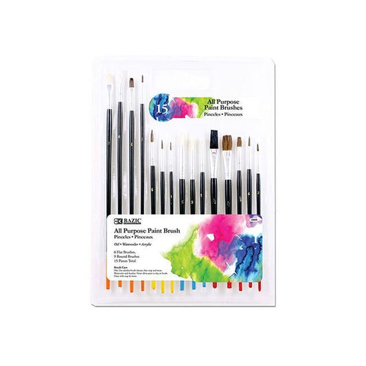 BAZIC All Purpose Paint Brushes - 15 Pack