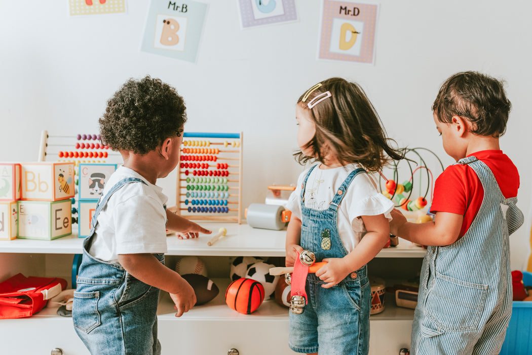 Happy children enjoying childcare products